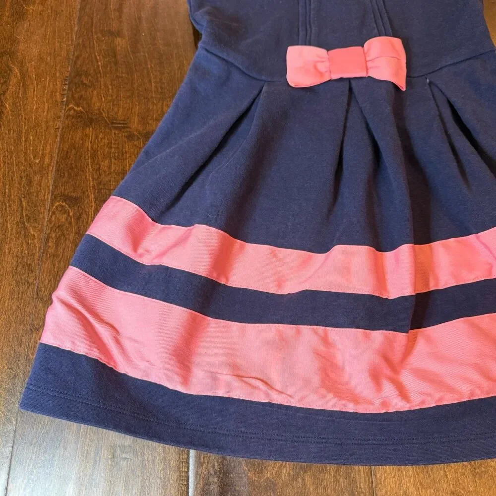 Janie and Jack Retro Resort Blue and Pink Bow Dress Girls size 5 Preppy Nautical